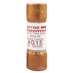 Mersen AG15 Power Fuse 15A 600VAC Class G Ferrule 10mm x 33mm 100kA Interrupt Time Delay