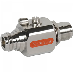 Novaris CU-FF-350-3 UHF RF Protector 20kA 50kA 350VDC 3GHz U-Type Female 25mm W 57mm D 25mm H Brass Nickel Plated IP55