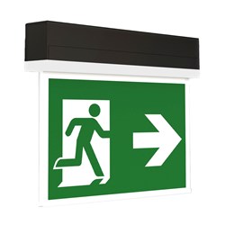RP-Group KSHC413SC-SW-ANZ Exit Sign Self-Control Universal Mounting with Self-Contained 3-hour Battery and 24m Viewing Distance IP54 Black Polycarbonate Housing