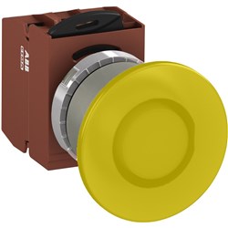ABB MMMIY4ASP002 Illuminated Pushbutton Kit 40mm Mushroom Maintained Yellow 6VAC/DC 2NC Screw Power Supply