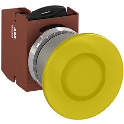 ABB MMMIY4ASP010 Illuminated Pushbutton Kit 40mm Mushroom Maintained Yellow 6VAC/DC 1NO Screw Power Supply