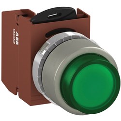 ABB MMPIEGOFP110 Illuminated Pushbutton Kit 22mm Extended Momentary Green 12VAC/DC 1NO Faston Power Supply