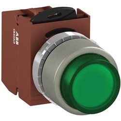 ABB MMPIEGOSL401 Illuminated Pushbutton Kit 22mm Extended Momentary Green 230VAC/DC 1NC Screw LED Block
