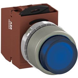 ABB MMPIELOFP320 Illuminated Pushbutton Kit 22mm Extended Momentary Blue 110VAC/DC 2NO Faston Power Supply