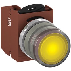 ABB MMPIFYAFP010 Illuminated Pushbutton Kit 22mm Flush Maintained Yellow 6VAC/DC 1NO Faston Power Supply