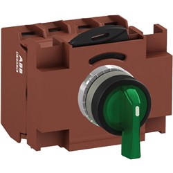 ABB MMS3ILOACBGFP403 Selector Switch Kit Green 230VAC 3Position 3NC Illuminated Faston Momentary Long Handle