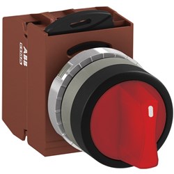 ABB MMS3ISAABCRFP120 Selector Switch Kit Red 12VAC/DC 3Position 2NO Illuminated Faston Maintained Short Handle