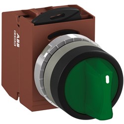 ABB MMS3ISOACBGSL320 Selector Switch Kit Green 110VAC 3Position 2NO Illuminated Screw Momentary Short Handle