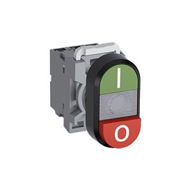 ABB MPDIECGRI420 Illuminated Double Pushbutton Kit Flush/Extended Clear I/O Green/Red 110VAC/DC 2NO LED Block