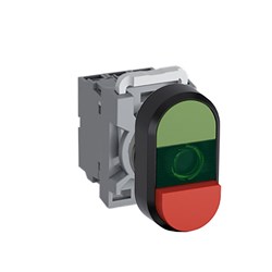 ABB MPDIEGGR011 Illuminated Double Pushbutton Kit Flush/Extended Green Green/Red 12VAC/DC 1NO+1NC LED Block