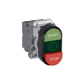 ABB MPDIEGGRS711 Illuminated Double Pushbutton Kit Flush/Extended Momentary Grn Start/Stop Grn/Red 230VAC 1NO+1NC