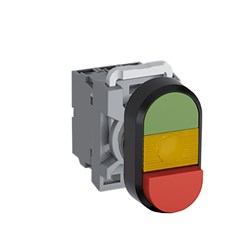 ABB MPDIEYGR620 Illuminated Double Pushbutton Kit Flush/Extended Yellow Green/Red 220VDC 2NO LED Block
