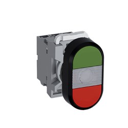 ABB MPDIFCGR102 Illuminated Double Pushbutton Kit Flush/Flush Clear Green/Red 24VAC/DC 2NC LED Block
