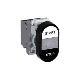 ABB MPDIFCWBS020 Illuminated Double Pushbutton Kit Flush/Flush Clear Start/Stop White/Black 12VAC/DC 2NO LED Block