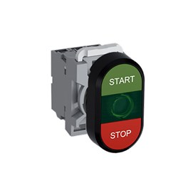 ABB MPDIFGGRS102 Illuminated Double Pushbutton Kit Flush/Flush Green Start/Stop Green/Red 24VAC/DC 2NC LED Block