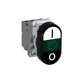 ABB MPDIFGWBI711 Illuminated Double Pushbutton Kit Flush/Flush Green I/O White/Black 230VAC/DC 1NO+1NC LED Block