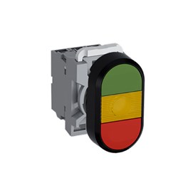 ABB MPDIFYGR702 Illuminated Double Pushbutton Kit Flush/Flush Yellow Green/Red 230VAC/DC 2NC LED Block