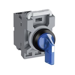 ABB MPS2ILABCL010 Selector Switch Kit Blue 12VDC 2Position 1NO Illuminated Maintained Long Handle Plastic