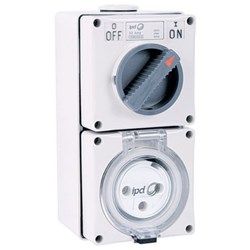IPD W66SS332 Switched Outlet 3-P 3 Round-Pin 1-Ph 32A 500VAC/DC IP66 Polycarbonate