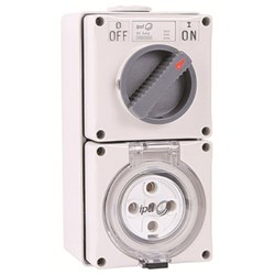 IPD W66SS540 Switched Outlet 3-P 5 Round-Pin 3-Ph 40A 500VAC/DC IP66 Polycarbonate