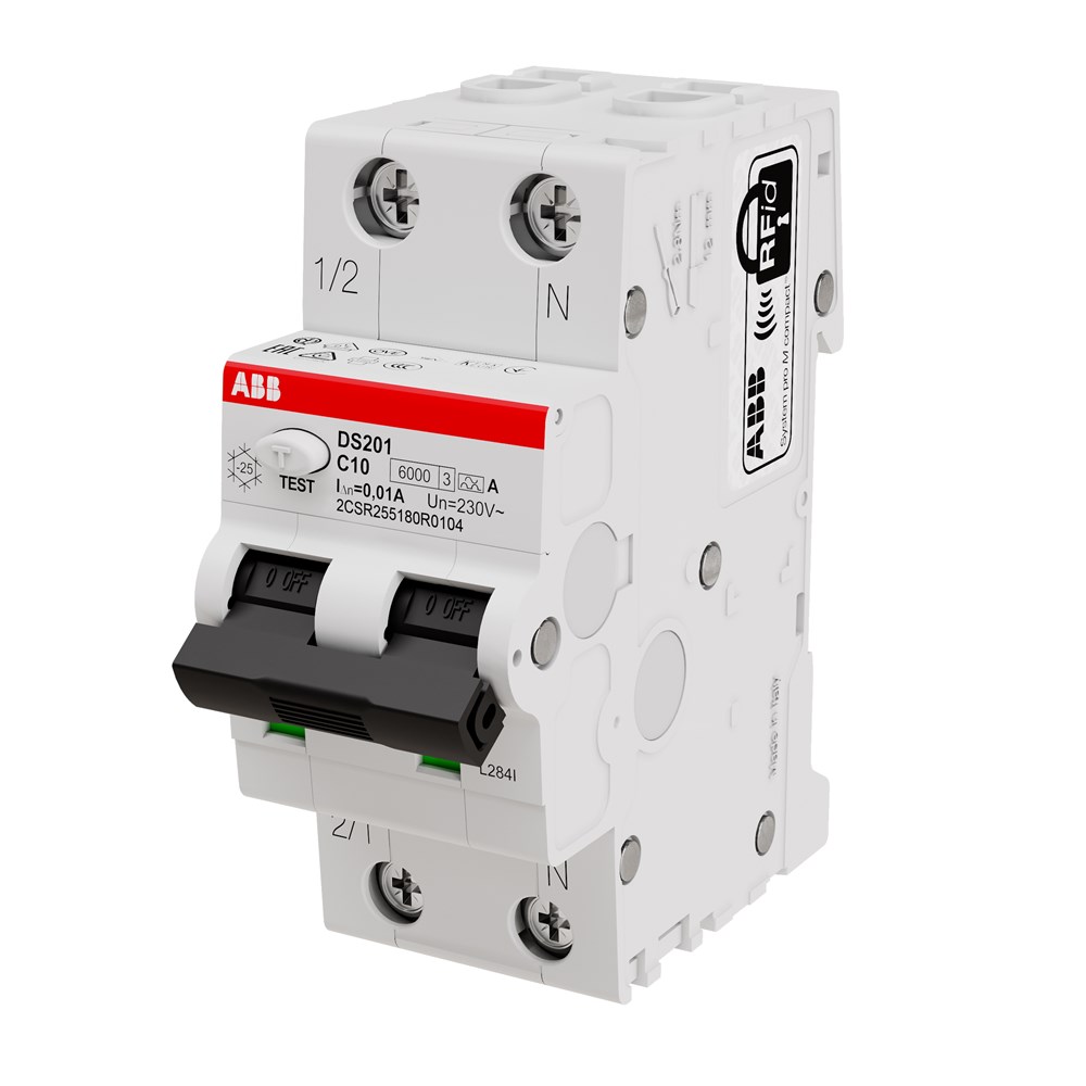 Ip67 Rcbo DS201C16A300 - RCBO 6kA 1P+N 16A 300mA TYPE A C CURVE 2 MODULE