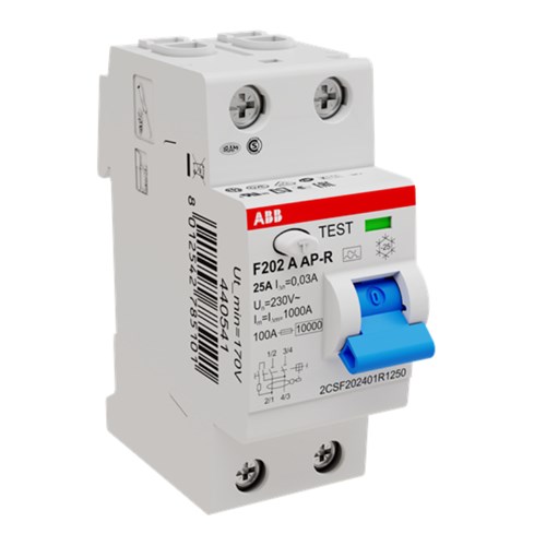 ABB F202A25AP-R RCCB 10kA 1P+N 25A TYPE AP-R 30mA INDUSTRIAL