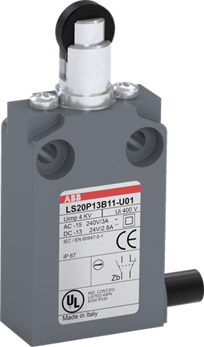 ABB LIMIT SWITCH ROLLER PLUNGERPLASTIC 1NO 1NC CABEL OUT SIDE1SBV015913R3801 LS20P13B11-U01