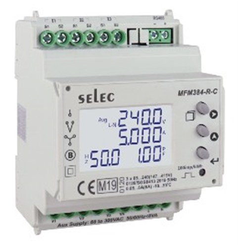 SELEC KWH METER THREE-PHASE DINRAIL MOUNT 70MM RS485 MODBUS85-270VAC MID CERTIFIED MFM384-R-C