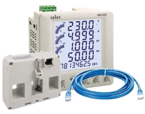SELEC KIT: MRJ385 METER +1 X 2M RJ45 CABLE +1 X 125A CT 21X25MM MRJ385-125A21/25-K