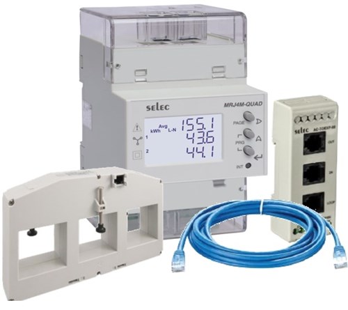 SELEC KIT: MRJ4M-QUAD METER + 3 X 2M RJ45 CABLE + COMMS KIT + 3 X 1000A CT 54X50MM MRJ4MQ-1000A54/50-K