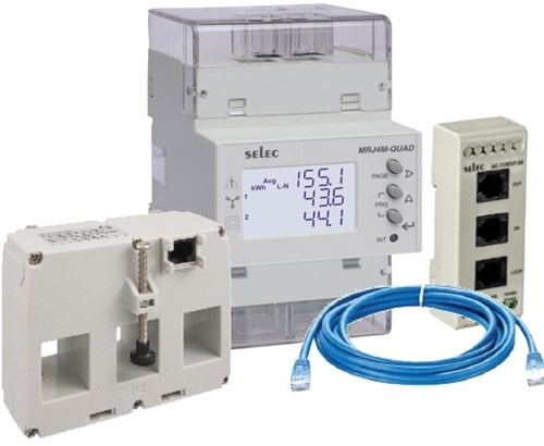 SELEC KIT: MRJ4M-QUAD METER + 3 X 2M RJ45 CABLE + COMMS KIT + 3 X 250A CT 21X25MM MRJ4MQ-250A21/25-K