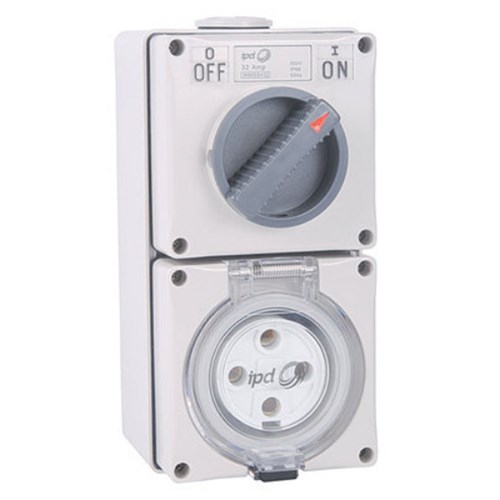 IPD SWITCHED OUTLET THREE PHASE 4 ROUND PINS 32A 500V IP66 W66SS432 W66 Industrial IP66 Switchgear