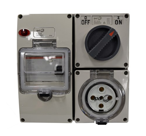 IPD 30MA RCD TYPE A PROTECTED SWITCHED OUTLET KIT 3 PHASE 4 PINS 50A 415V, IP66 W66SS450RCA