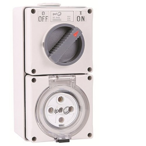 IPD SWITCHED OUTLET THREE PHASE 5 ROUND PINS 50A 500V, IP66 W66SS550