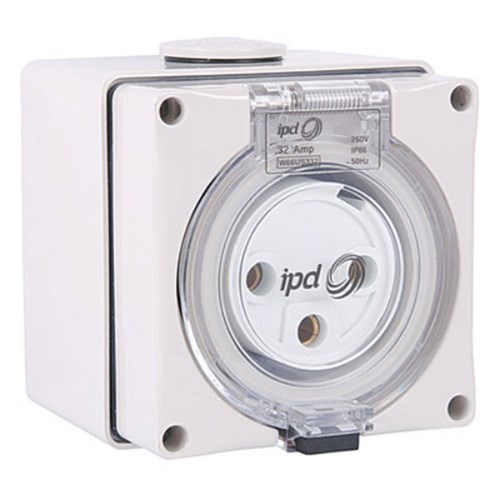 IPD UNSWITCHED SOCKET 1 PHASE 3 ROUND PINS 32A 250V, IP66 W66US332