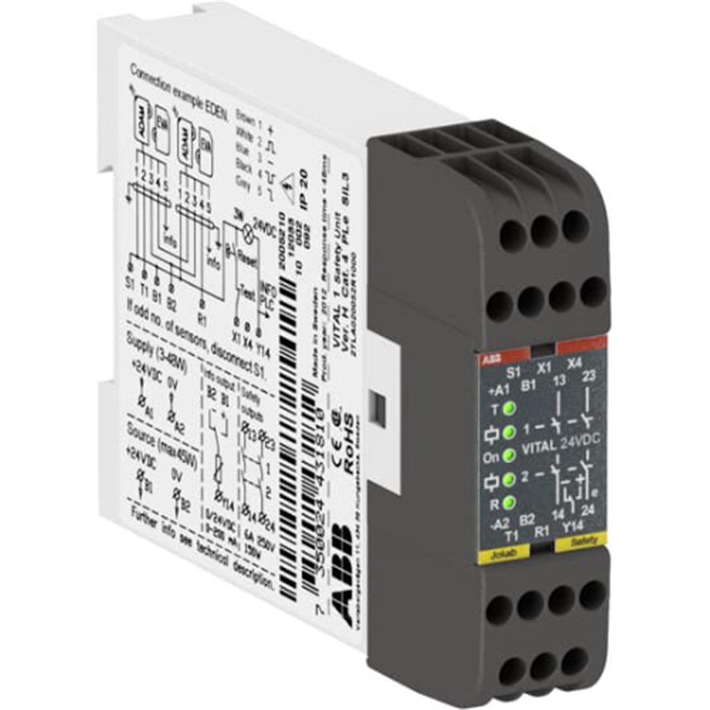 ABB SAFETY CONTROLLER 24VDC 2NO RELAY OUTPUTS VITAL1.24D Safety Relays & Controllers